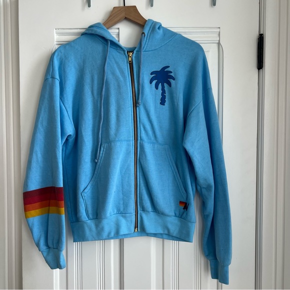 Aviator Nation Cozy Blue Zip Up - Palm Tree Festival - Picture 2 of 3